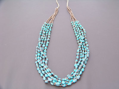 Necklace Native American Santo Domingo 5- Strand Turq & Pen 